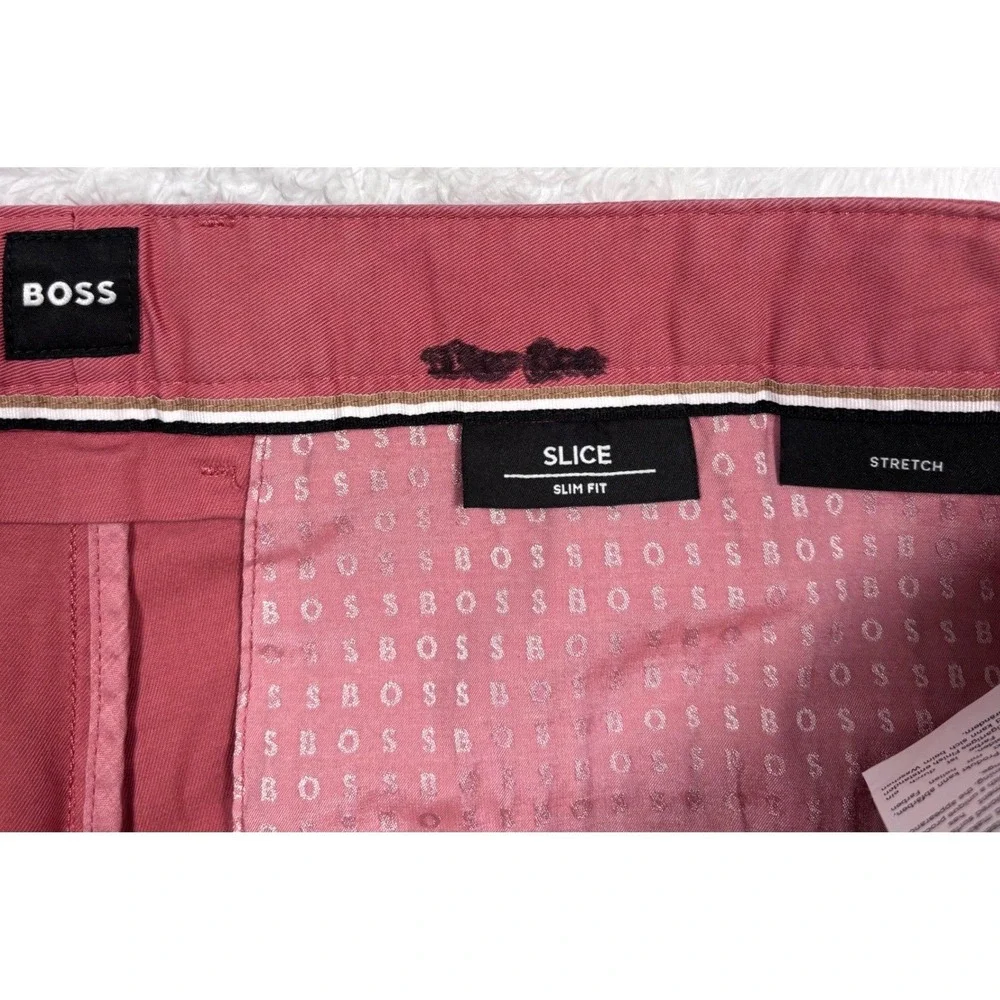 Hugo Boss Slice Shorts Mens 38R Salmon Pink Slim Fit Stretch Chino Casual Preppy